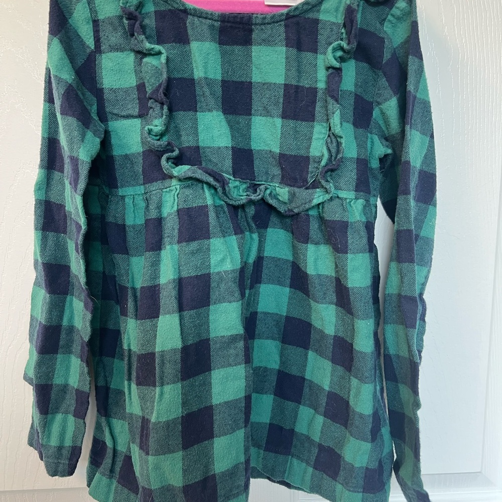 Hanna Andersson Green and Navy Checkered Long Sleeve Top Buffalo Plaid Christmas